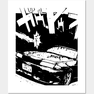 JDM Japanese Drift Racer Drifting Nissan Car Anime Manga Eurobeat Intensifies Aesthetic Posters and Art